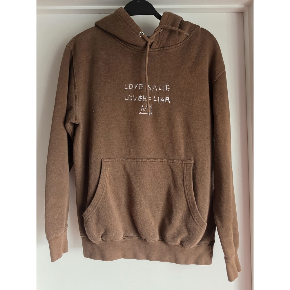 Ripple Jean Michel Basquiat Love is a Lie Brown Hoodie M Unisex Long Sleeve